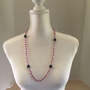 Handcrafted pink and black glass bead necklace